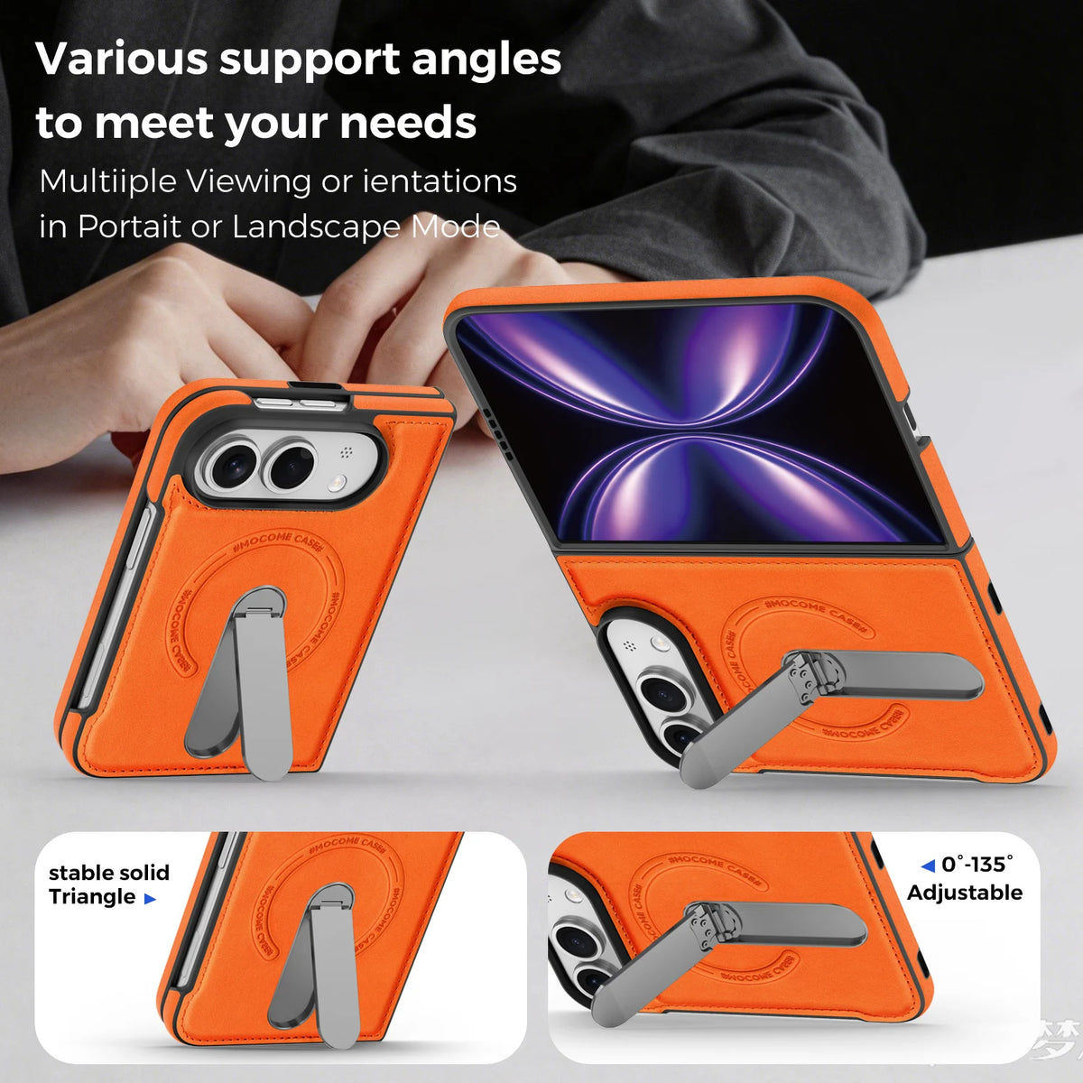 For Magsafe For iPhone Duo Case Luxury Matte Leather Magnetic Rotating Ring Holder Shockproof Protection Back Cover Accessories