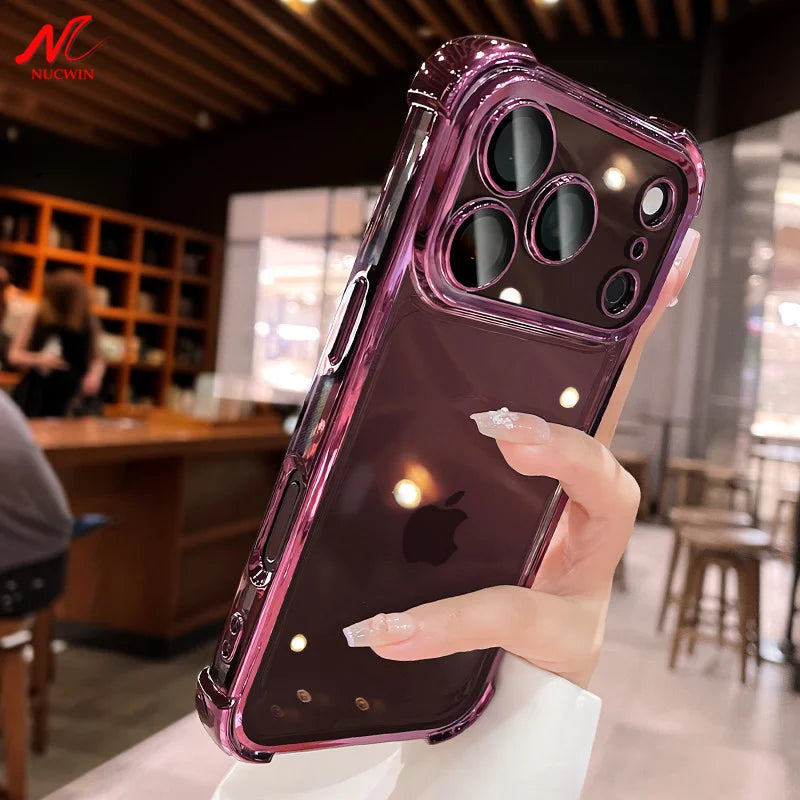 Luxury Electroplate Shockproof Transparent Phone Case For iPhone 18 17 16 15 14 13 12 Pro Max Plus Air Clear Bumper Cases Cover