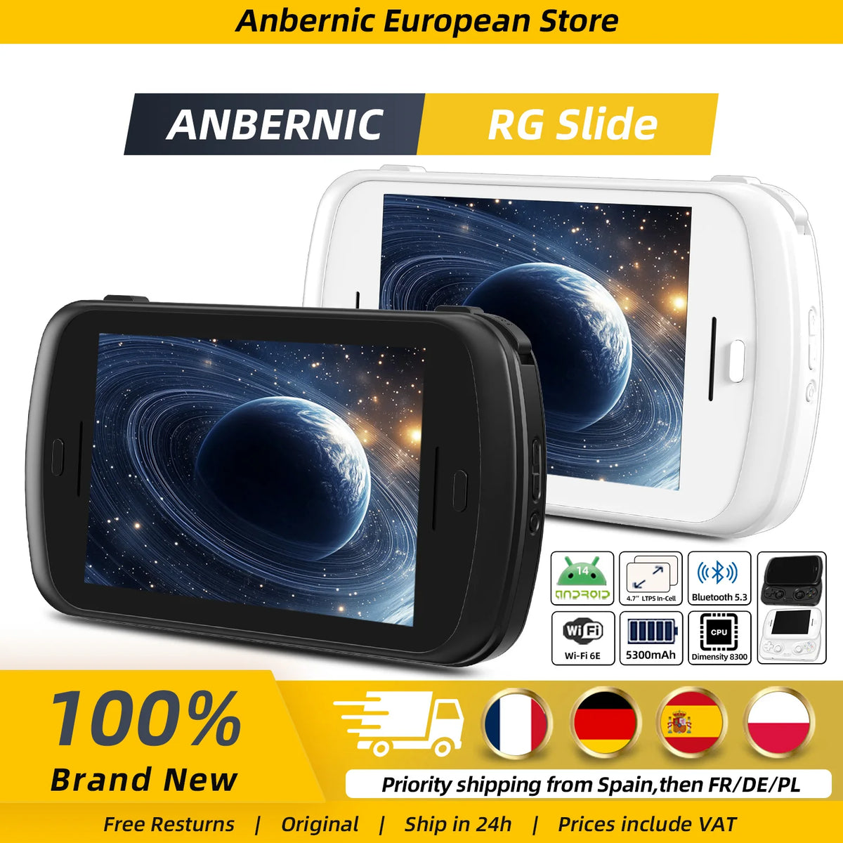 Anbernic RG Slide Retro Handheld Game Console 4.7-inch LTPS In-Cell Screen Capacitive Joystick Android 13 AI Assistant 5G WiFi Bluetooth 5.0 T820 Gaming Player With 5000 mAh Battery