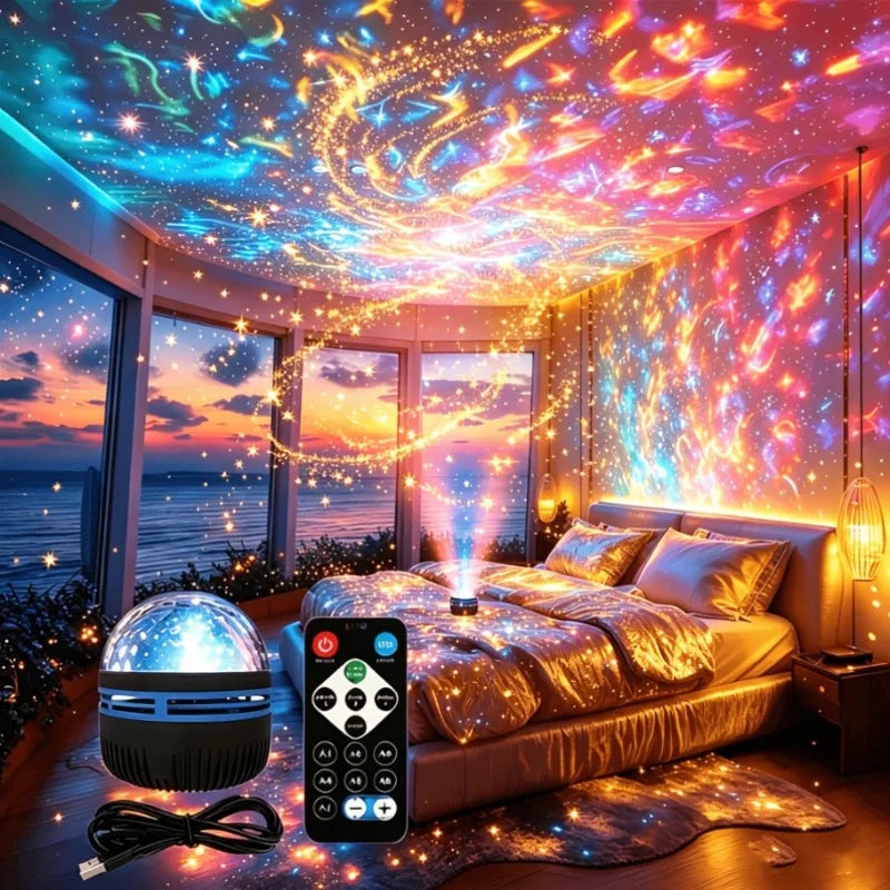 RGB Galaxy Star Ocean Wave Projector Water Ripple Night Light Starry Sky Ceiling Projection Lamp for Bedroom Party Decor