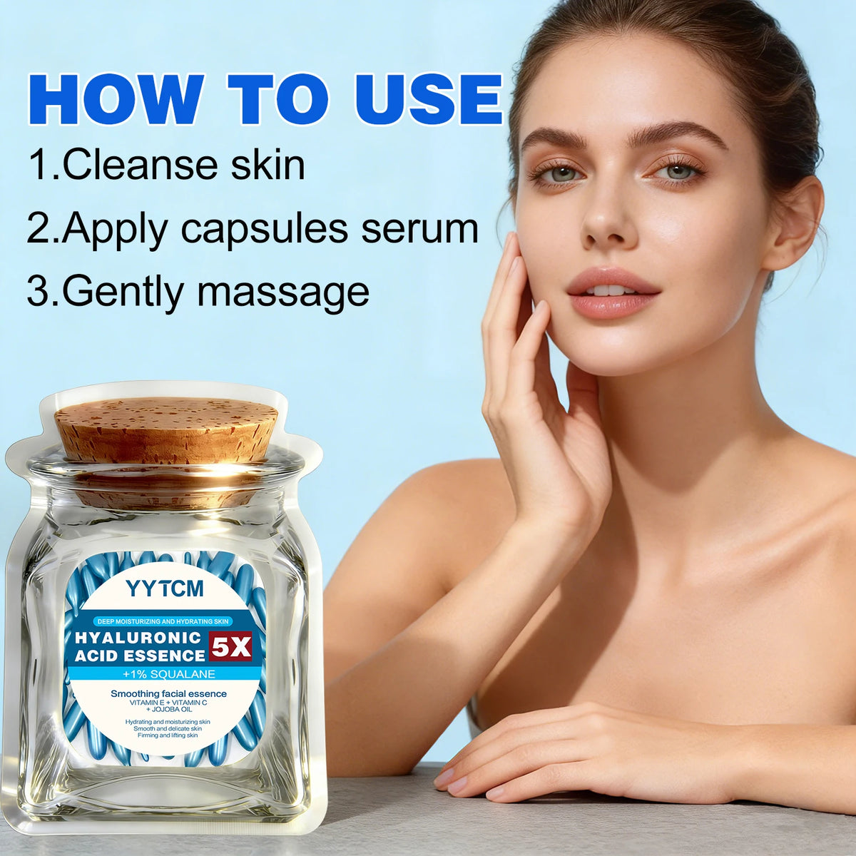 Hyaluronic Acid Deep Moisturizing Capsule Essence, Deep Moisturizing and Brightening Skin Essence 18/30/48/60/90/180 Capsules
