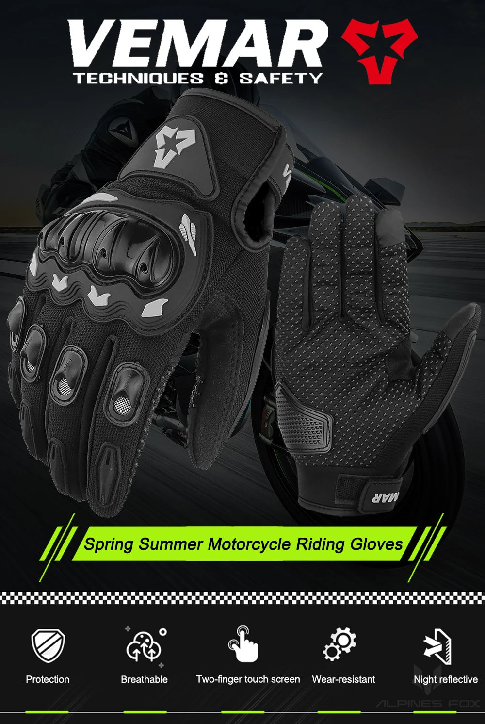 Summer Motorcycle Gloves Men Women Full Finger Touch Screen Motocross Racing Gloves Motorbike Bicycle Cycling Glove M-XXL