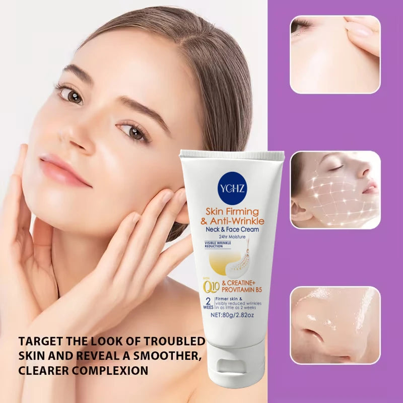 [Hydrating Firming Cream] Reduces Fine Lines and Wrinkles, Neck and Face Firming Cream - Contains Coenzyme Q10, Creatine, and Vitamin B5, Suitable for All Skin Types, Moisturizing and Firming, 80g