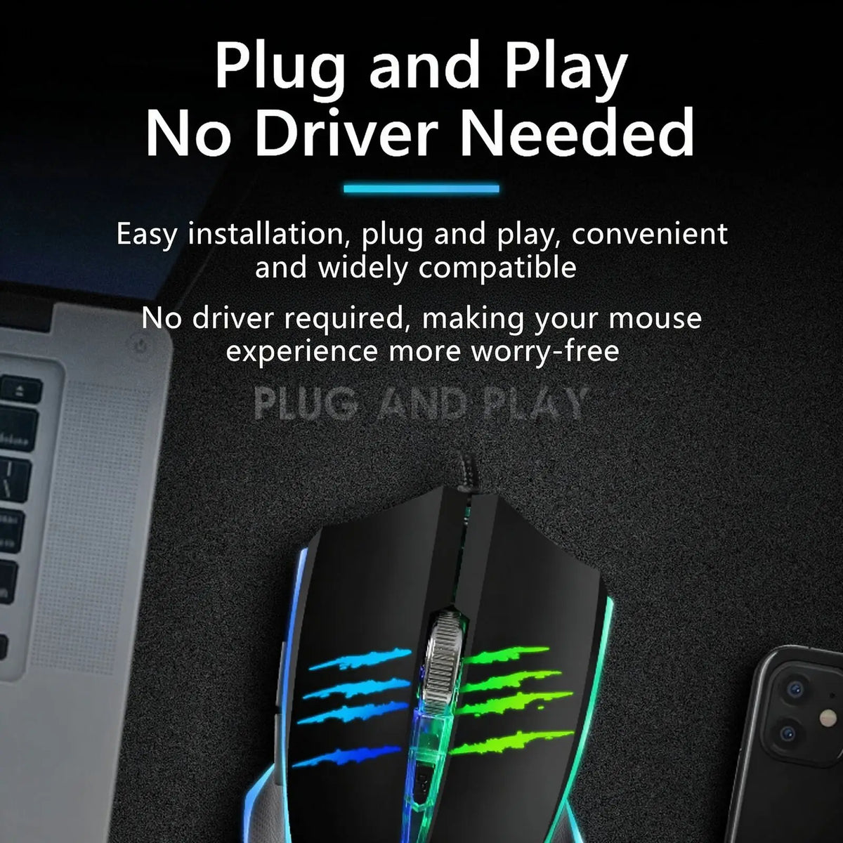 Wired Gaming Mouse RGB Breathing Light 3 Level Adjustable DPI Ergonomic Symmetric Design Skin Friendly Surface Computer Mice