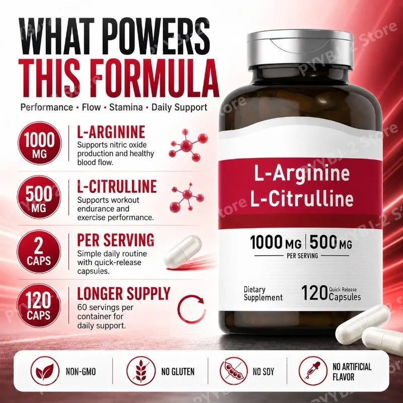 Amino Acid Supplement Capsules 120 Count Provide Energy & Healthy Living Support with 1000mg L-Arginine and 500mg L-Citrulline