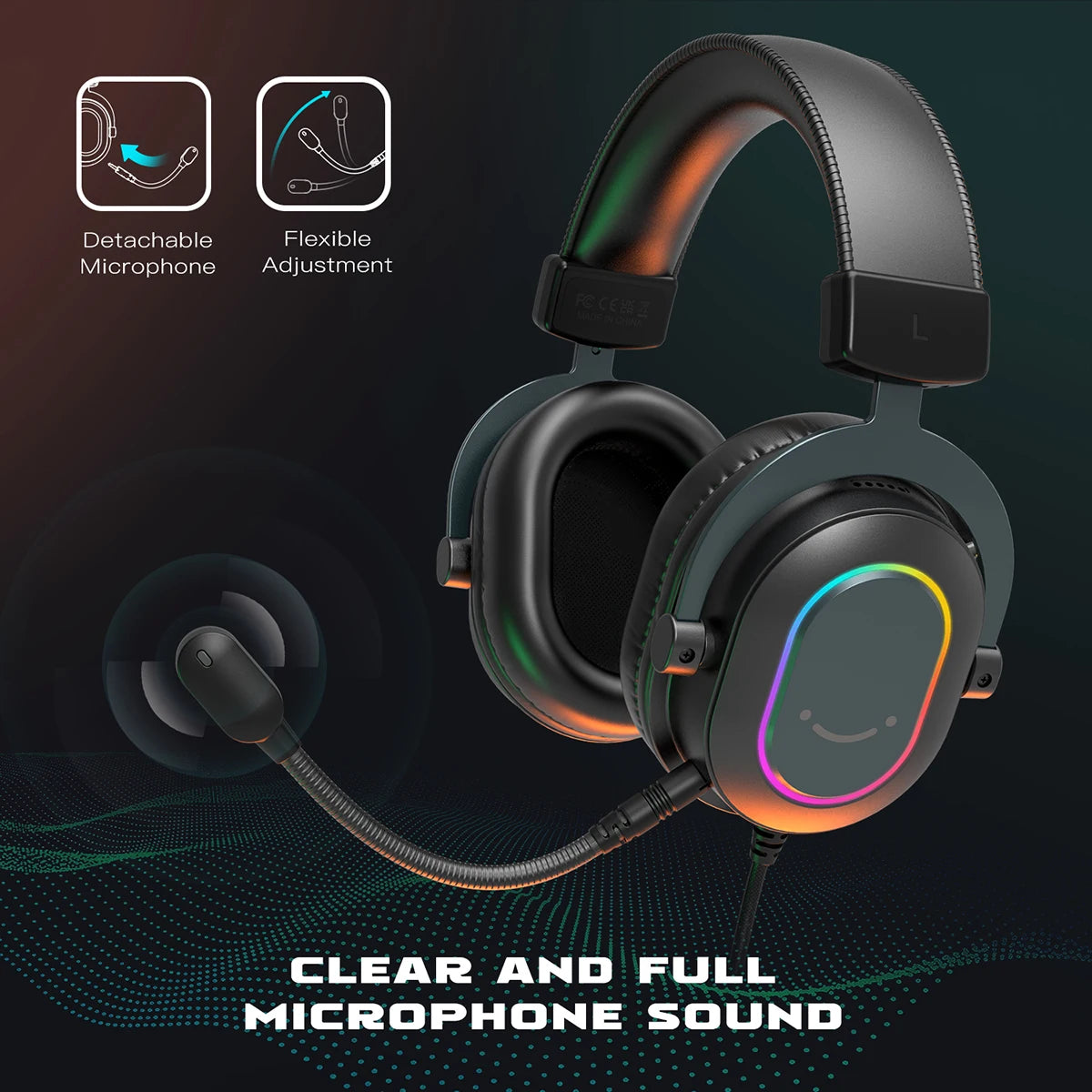 Auriculares de diadema Fifine Dynamic RGB para juegos con micrófono Sonido envolvente 7.1 para PC PS4 PS5 3 opciones de ecualización Juego Película Música