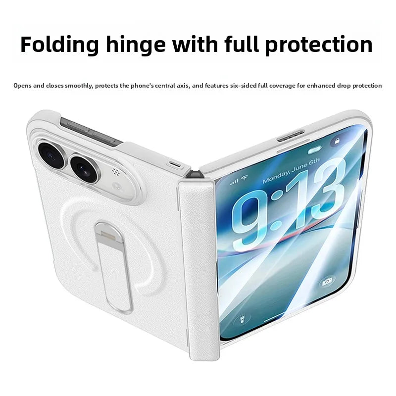 Metal Holder for Magsafe Magnetic Hinge Protection Phone Case for IPhone Duo Fold with Protective Film Leather Kickstand Cover