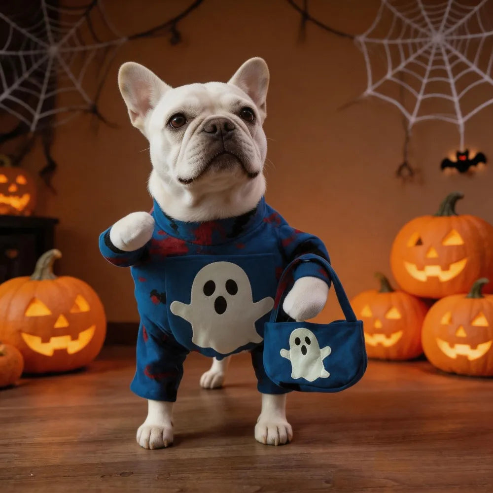 Halloween Dog Clothes Pet Costume Funny Cosplay Outfit with Fluorescent Ghost Cute Dog Cat Dress Up Festive Party Apparel Set