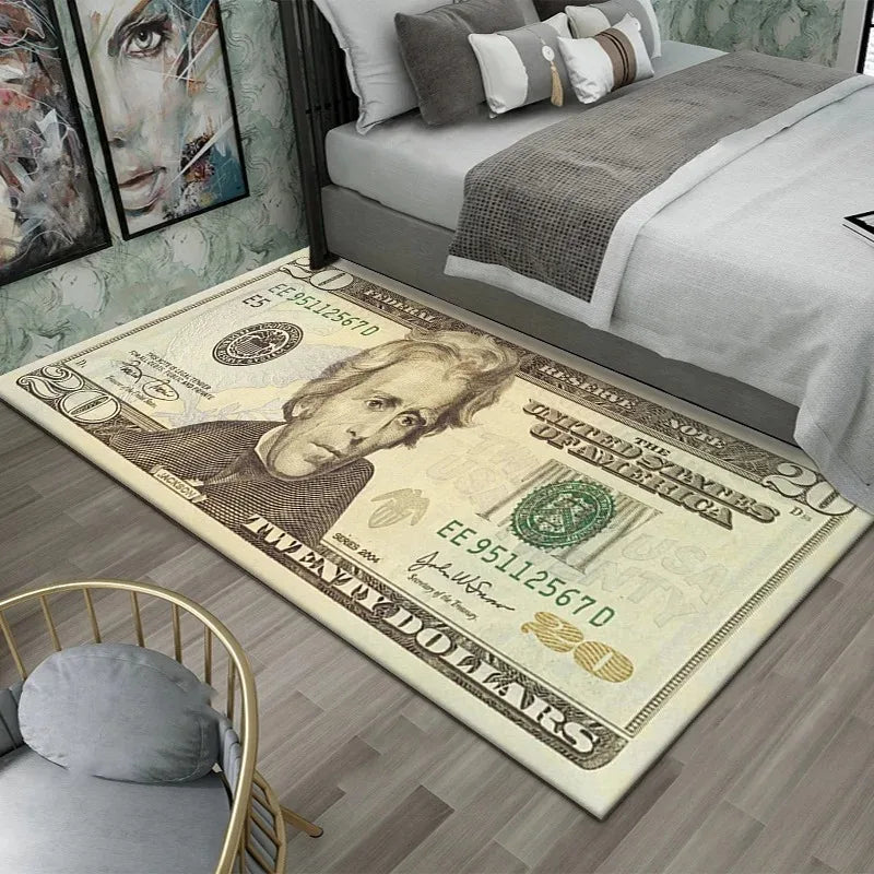Colorful Dollar Money Print Area Rug Non Slip Polyester Carpet Mat