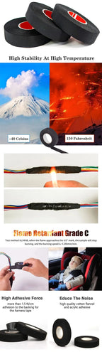 15 Meter Heat-resistant Flame Retardant Tape Coroplast Adhesive Cloth Tape For Car Cable Harness Wiring Loom Protection