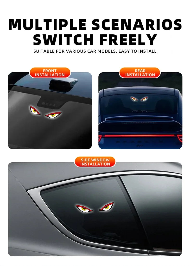 Cool DEMON EYE Ambient Light Solar Powered Breathing Neon Light Car Decoration Rear Windshield Atmosphere Lights Car Accessories