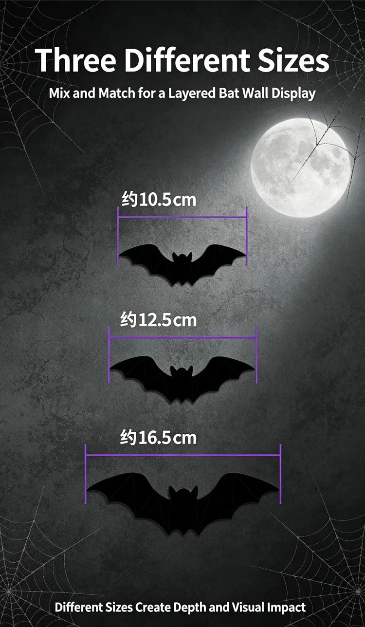 Halloween 3D Bat LED Night Light Wall Decal Self-adhesive LED Wall Decor Lamp Light Up Flashing Modes for Party Indoor Decor