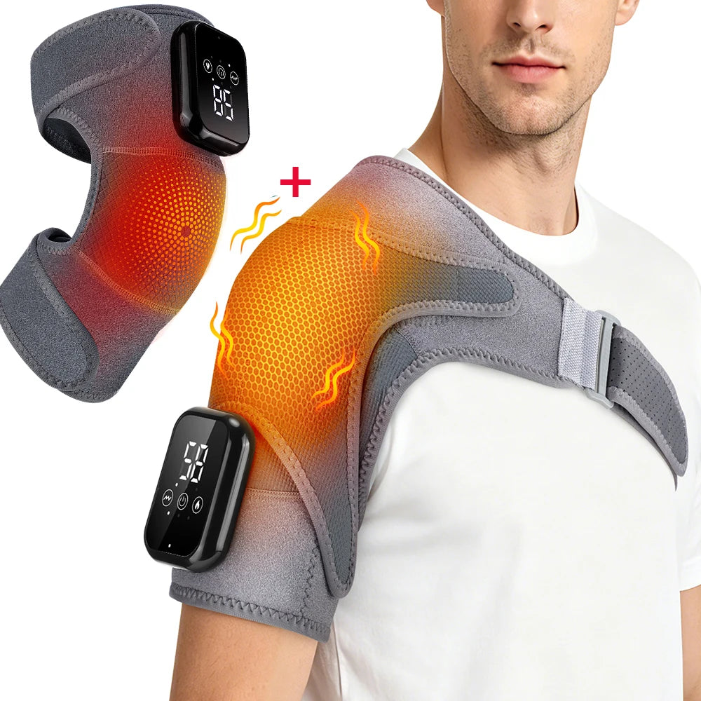 Electric Heating Shoulder Knee Massager with 3 Levels Vibration Muscle Relax Belt for Arm Enlarge Size for Shoulder
