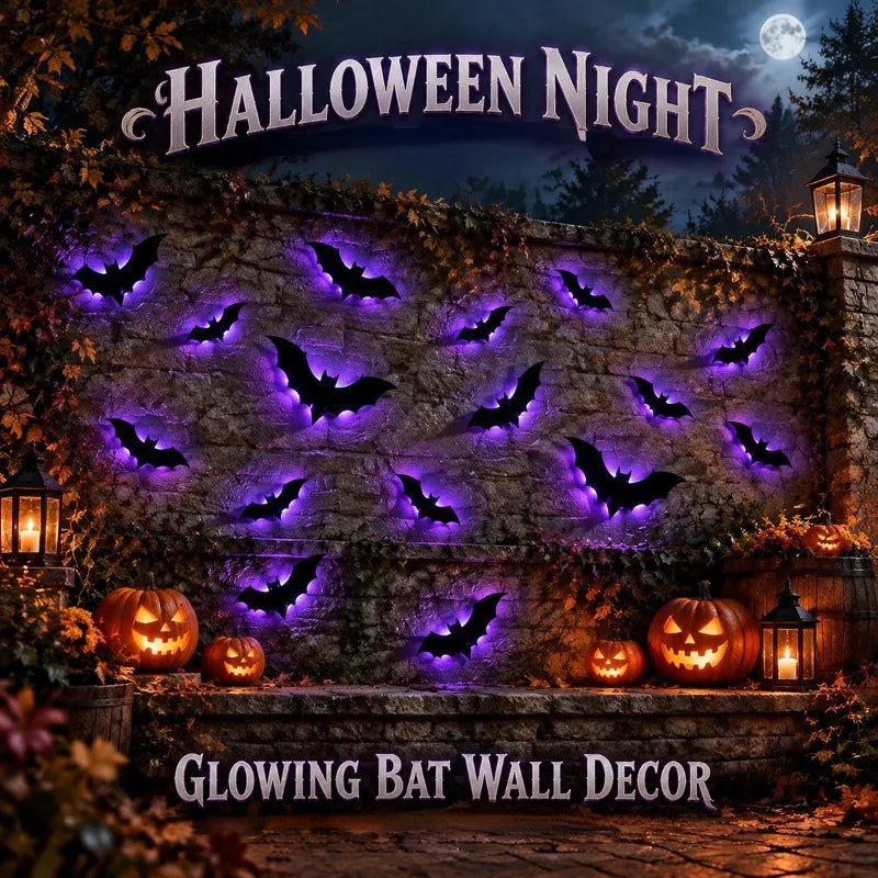 Halloween 3D Bat LED Night Light Wall Decal Self-adhesive LED Wall Decor Lamp Light Up Flashing Modes for Party Indoor Decor