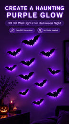 Halloween 3D Bat LED Night Light Wall Decal Self-adhesive LED Wall Decor Lamp Light Up Flashing Modes for Party Indoor Decor