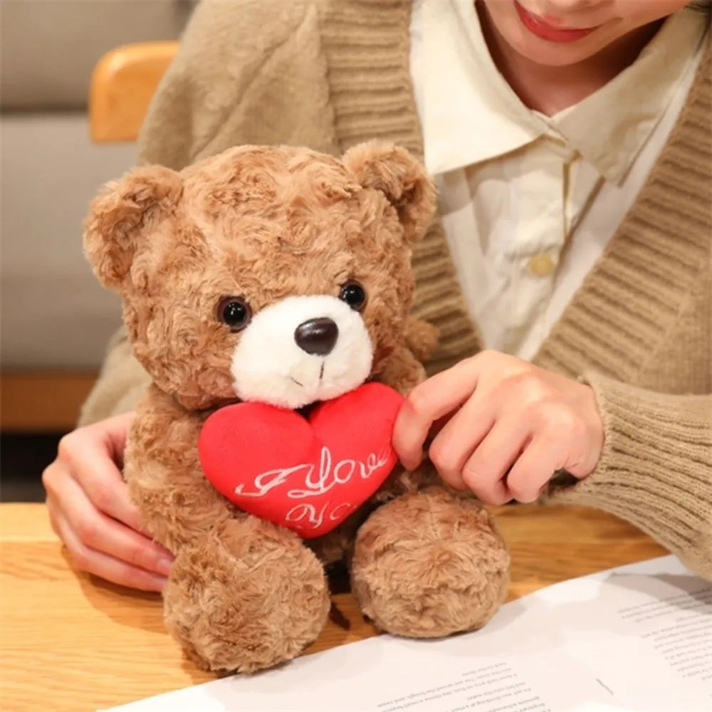 Lovely 16/25CM Bear Plush Toy Romantic Red Heart Rose Bear Doll Cute Soft Holding Flowers Bear Doll Home Decoration