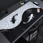 Tai Chi Koi Patterned Gaming Mouse Pad Non-Slip Rubber Base Precision Stitched Edges Waterproof Rectangular Desk Mat Office Game