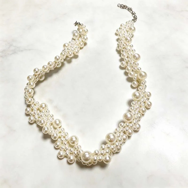 Elegant Imitation Pearls Necklace For Women Vintage Geometric Clavicle Chain Necklace Wedding Bride Jewelry Accessories
