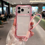 Luxury 3in1 Clear Anti-Drop Phone Case for iPhone 18 17 16 15 14 Plus 13 Pro Max Candy Colour Frame Wrist Strap Protection Cover