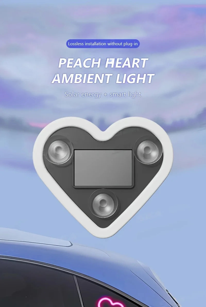 Solar LED Car Neon Lights – Heart Shape | RGB Atmosphere Light