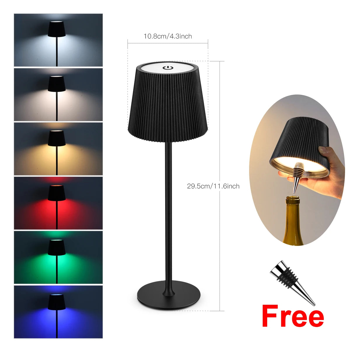 Dual Purpose Wine Bottle Vases Base Rechargeable LED Table Lamp Touch Dimmable Bedside Dinner Night Light Decor Study Desk Lamp