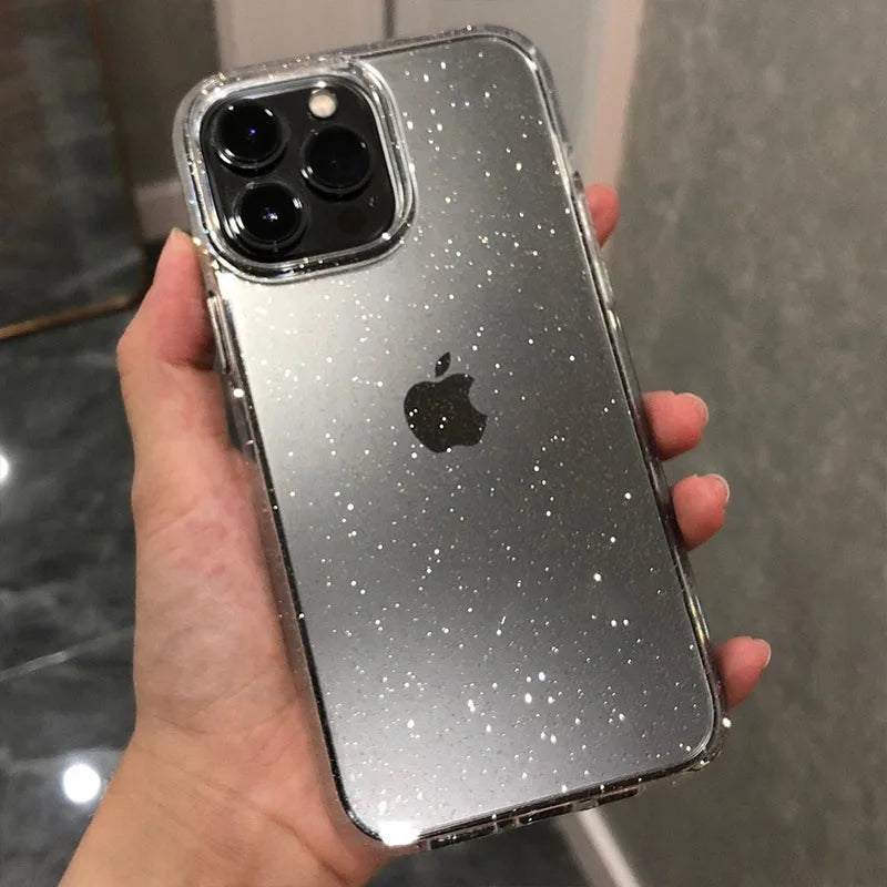 Luxury Bling Glitter Clear Phone Case For iPhone 11 12 13 14 15 16 17 Pro XR XS Max Mini Plus Shockproof Soft Transparent Cover