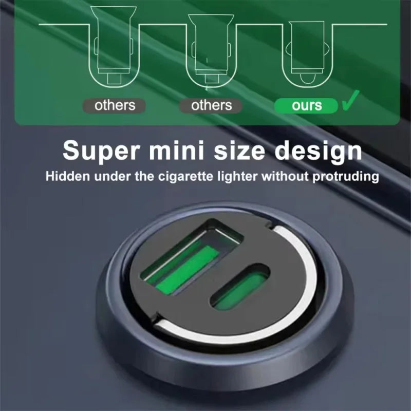 200W Mini Car Charger With QC3.0 USB C PD Fast Charging for iPhone Samsung Xiaomi