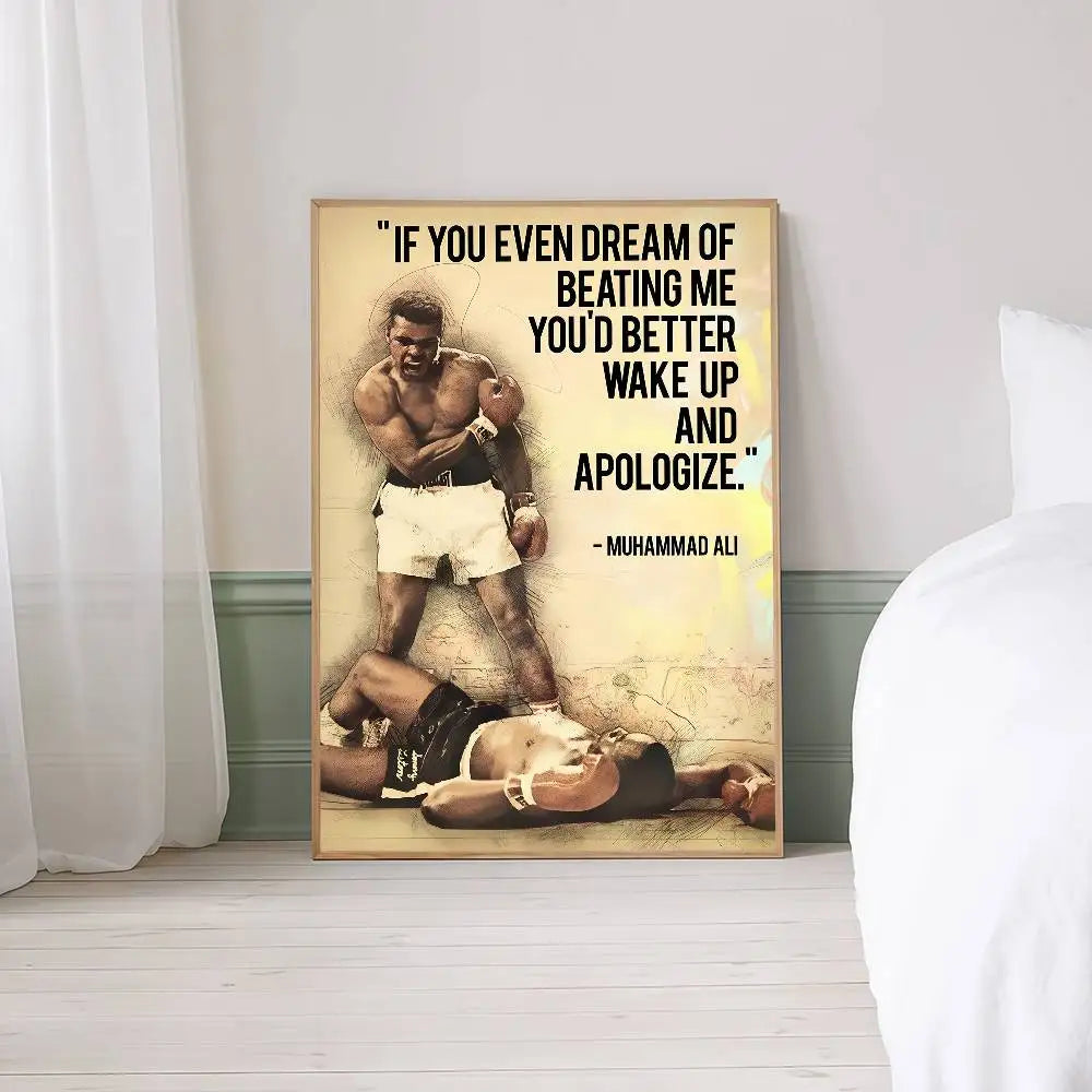 1pc Boxer Mike Tyson M-Muhammad Ali Motivational Quote Posters Retro Kraft Paper Sticker DIY Room Bar Cafe Wall Painting