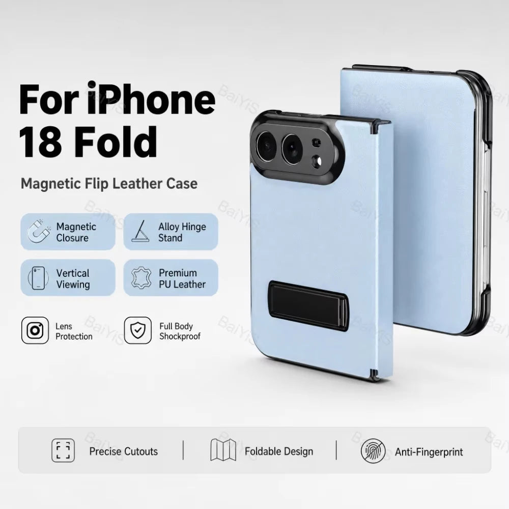 Luxury Leather Magnetic Alloy Bracket Phone Case For iPhone Duo 18 Fold Anti-Drop Shockproof Protective Cover 2 sold byBaiYiS Di