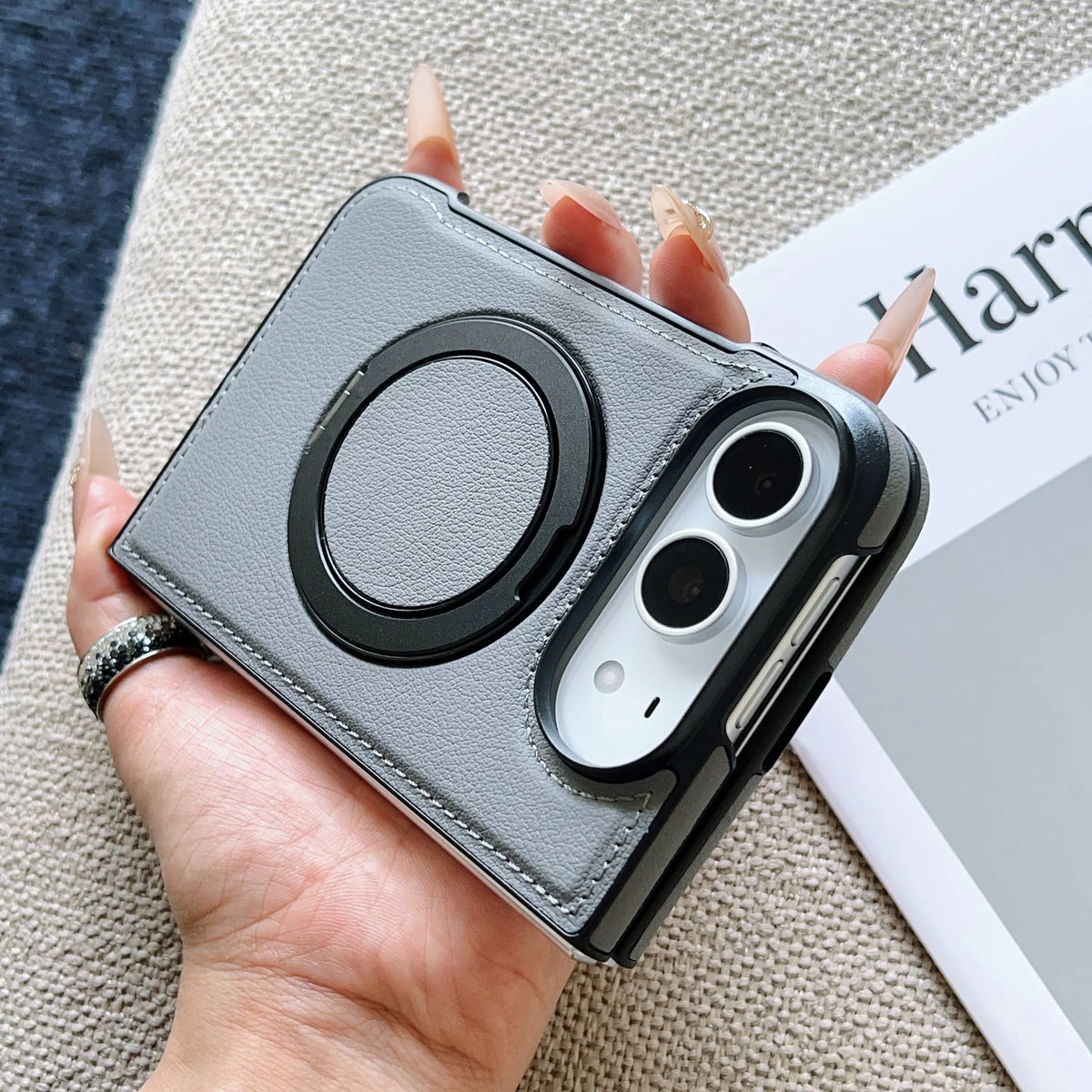 360° Rotating Bracket Magnetic Case For iPhone Duo For Magsafe PU Leather Shockproof Cover Funda