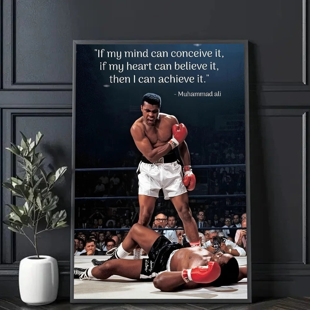 Mike Tyson Muhammad Ali Motivational Quote Poster Sticky Wall Art Printing Waterproof Home Living Bed Room Bar Aesthetic Decor