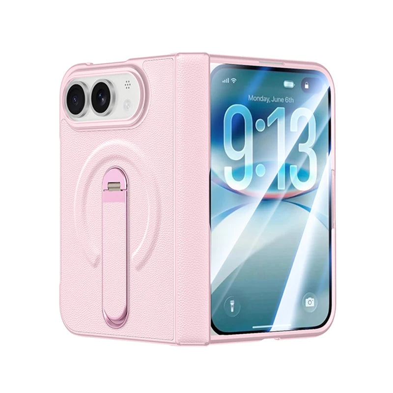 Metal Holder for Magsafe Magnetic Hinge Protection Phone Case for IPhone Duo Fold with Protective Film Leather Kickstand Cover