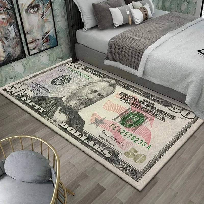 Colorful Dollar Money Print Area Rug Non Slip Polyester Carpet Mat