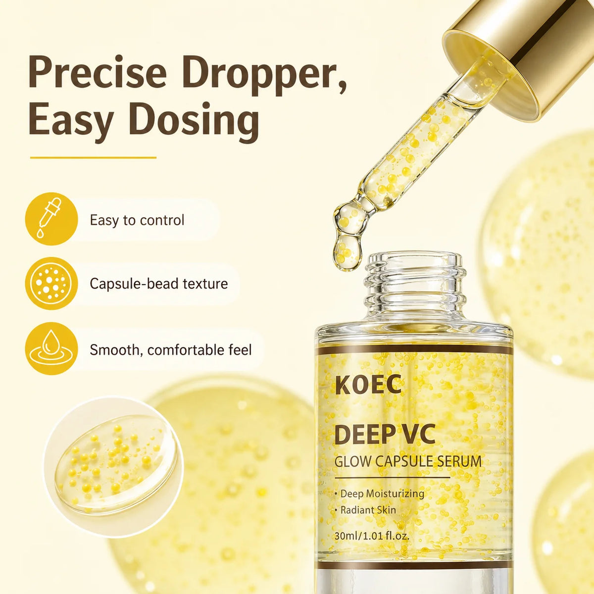 KOEC Deep Vitamin C Glow Capsule Serum, Radiance-Boosting Vitamin C Serum For Face With Niacinamide & Glutathione, For Vibrant, Even-Toned Complexion & Healthy-Looking Glow, 1.01fl.oz