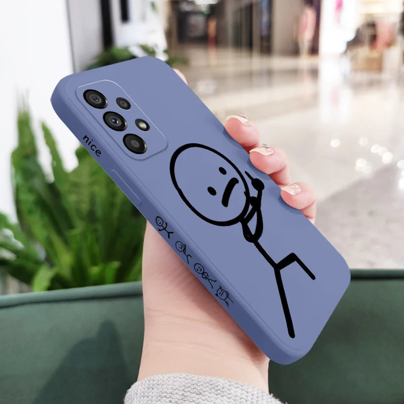 Line Cute Man Case For Samsung Galaxy A73 A53 A33 A23 A13 A03 A72 A52 A52S A32 A22 A12 A02 A02S A71 A51 A31 A21S 4G 5G Cover