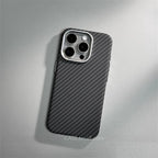 Relief Carbon Fiber Magnetic Case for iPhone 15 Pro Max 16 17 Pro Phone Cover Camera Metal Lens Protective Shell Hard PC Fundas