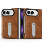 For Magsafe For iPhone Duo Case Luxury Matte Leather Magnetic Rotating Ring Holder Shockproof Protection Back Cover Accessories