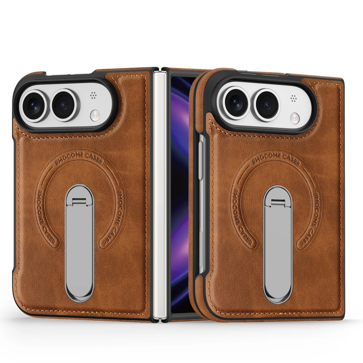 For Magsafe For iPhone Duo Case Luxury Matte Leather Magnetic Rotating Ring Holder Shockproof Protection Back Cover Accessories
