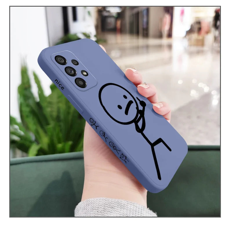 Line Cute Man Case For Samsung Galaxy A73 A53 A33 A23 A13 A03 A72 A52 A52S A32 A22 A12 A02 A02S A71 A51 A31 A21S 4G 5G Cover