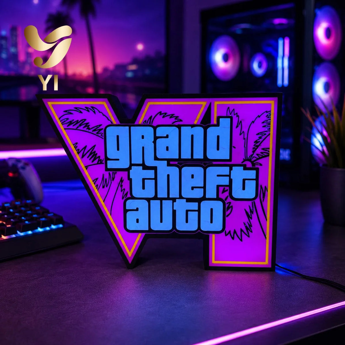In Stock GTA 6 Horizon Ambient Light USB Cool Desktop & PC Case Decoration 3D‑Printed Ornament ARGB Faith Light Trendy Gift