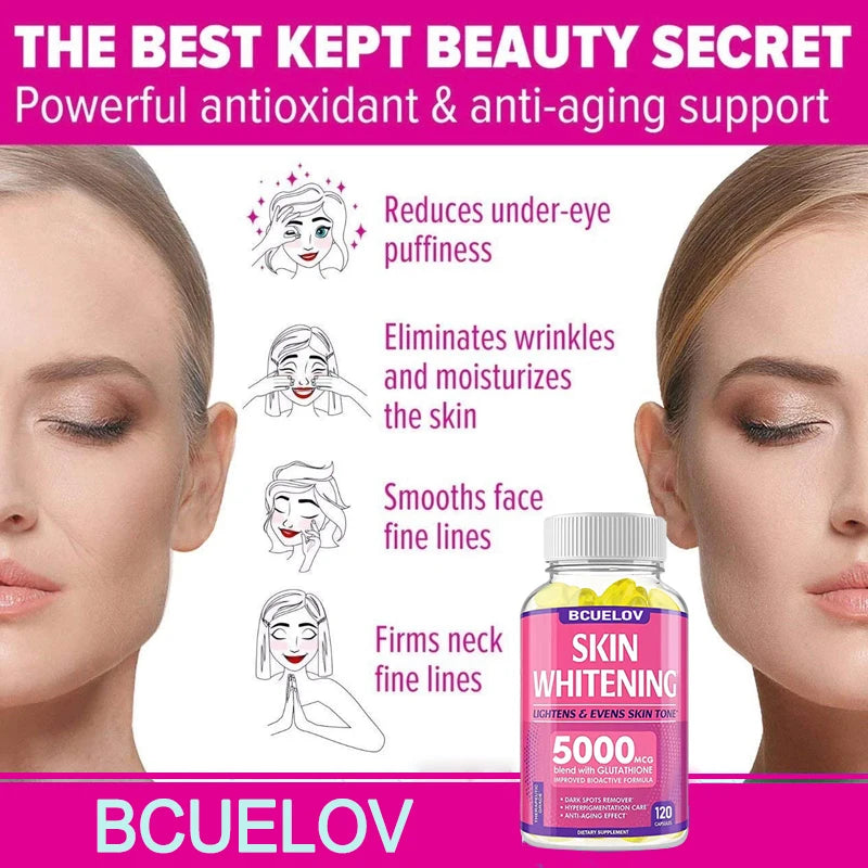 Skin Whitening with L-Glutathione 5000mcg Dark Spot Brightening, Anti-Aging, Antioxidant Capsules
