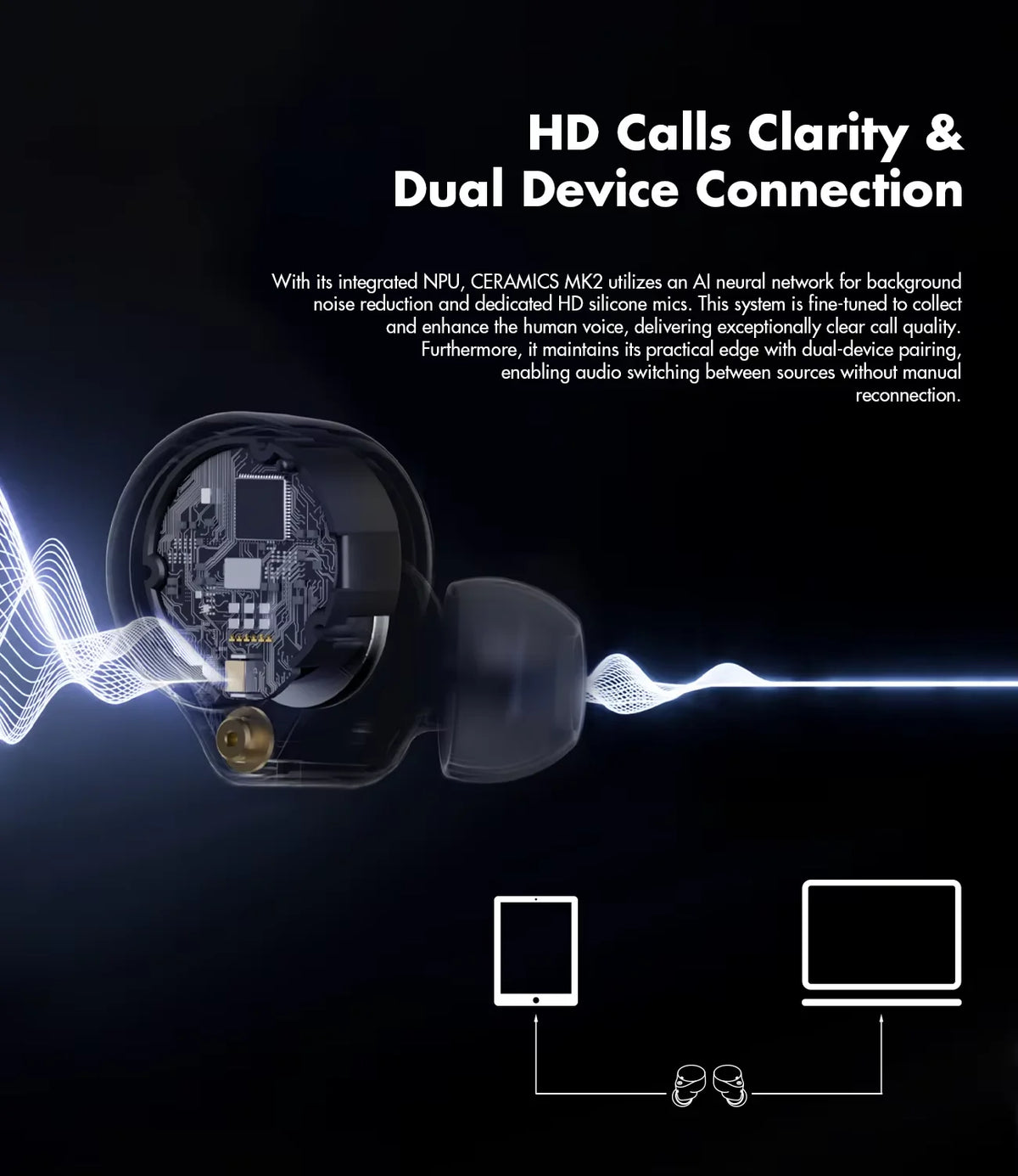 CERAMICS MK2 Wireless Earbuds with 40dB ANC, Hi-Res LDAC and 45H Playtime