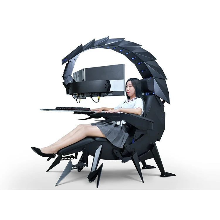 Cluvens Ergonomic Fully Recliner Office Chair Cockpit for 3 or 5 Monitors Zero Gravity Workstation Chair Scorpion Chair Cluvens