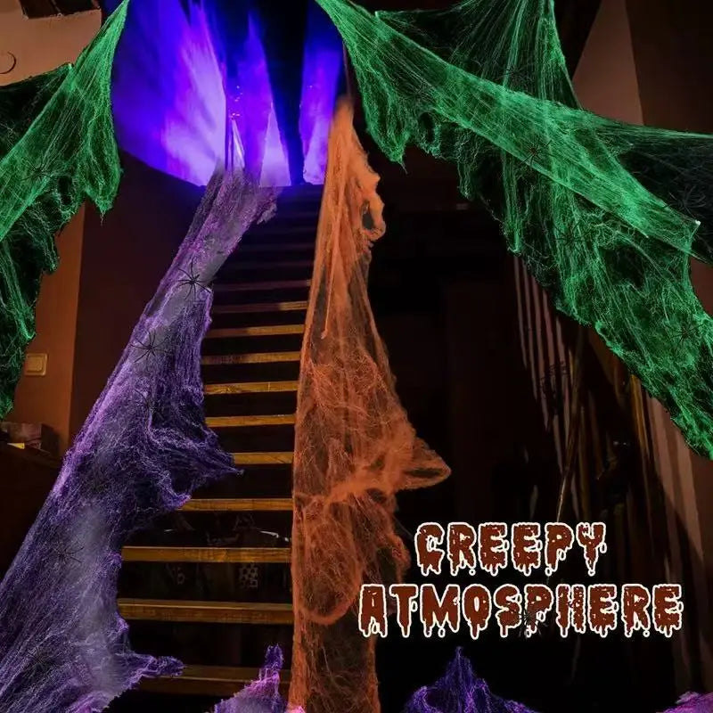 Halloween Decoration Spider Web,Artificial Cobweb,Stretchy Cobweb With Spider,Horror Gothic Haunted House Home Decor