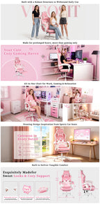 Vigosit Gaming Chair Cute Ears and Kawaii Pillow Ergonomic Computer Game Chair for Girls with Lumbar Support