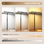 3 Head LED Desk Lamp with Clamp, Flexible 360° Adjustable Stand & Foldable Light, Stepless Dimming Reading Lamp for Home Office