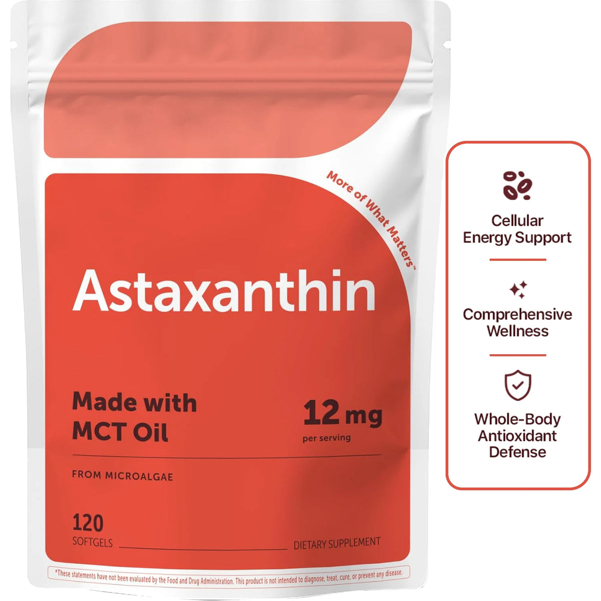 Astaxanthin 12mg with MCT Oil, Premium Astaxanthin Antioxidant Supplement Supports Vision, Immune System & Overall Well-Being