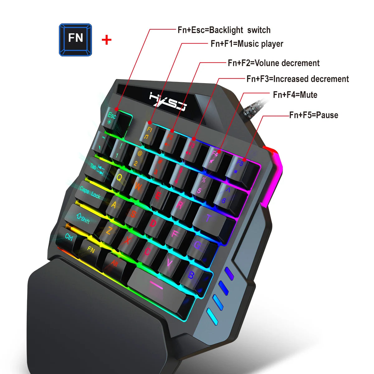 Ergonomic 35-Key Gaming Keyboard with RGB Lighting USB Powered One-Handed Design Thin Film Keys for Enhanced Gaming Experience