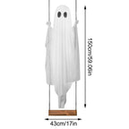 Hanging Swing Ghost Halloween Decoration Cute White Ghost with String Light Spooky Ghost Ornament for Porch Yard Trees