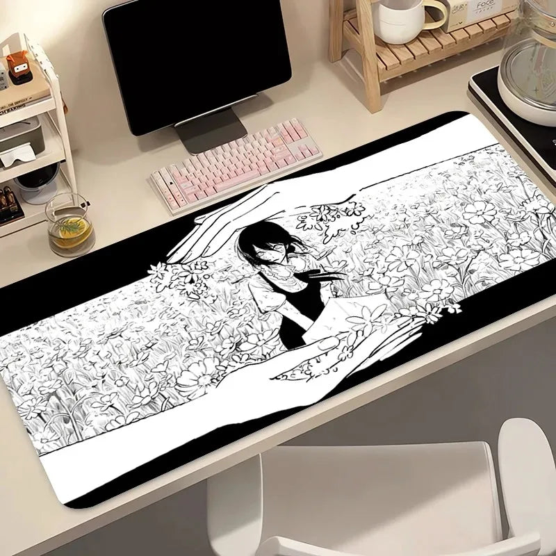 Mouse Pad Kawaii Gaming Accessories Computer Mouse Mat PC Gamer Black And Whit Keyboard Pad Chainsaw Man Reze Desk Mat Mousepad